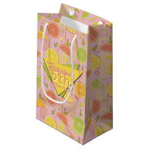 Retro Pink Summer Citrus Fruit Birthday Small Gift Bag