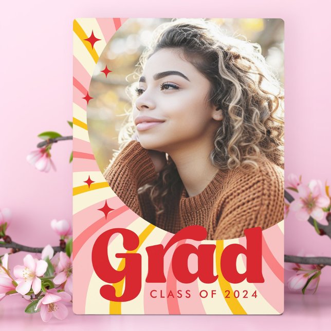 Retro pink sunburst graduation year photo graduate plaque (Retro pink sunburst graduation year photo graduate plaque)