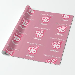 Retro Pink Sweet 16th Birthday Wrapping Paper