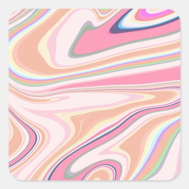 Retro Pink Swirl Liquid Painting Aesthetic Design Square Sticker (Front)