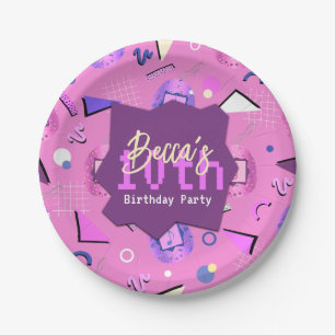 Retro Pink Tamagotchi Birthday Paper Plate