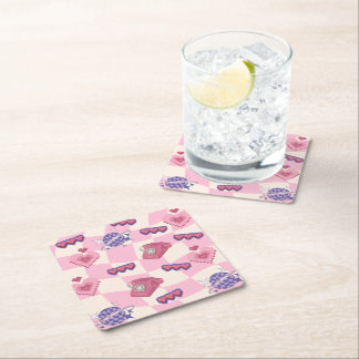 Retro Pink Telephone square Paper coaster