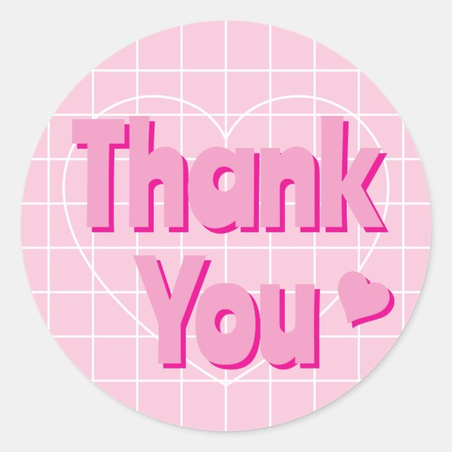 Retro Pink Thank You  Classic Round Sticker (Front)