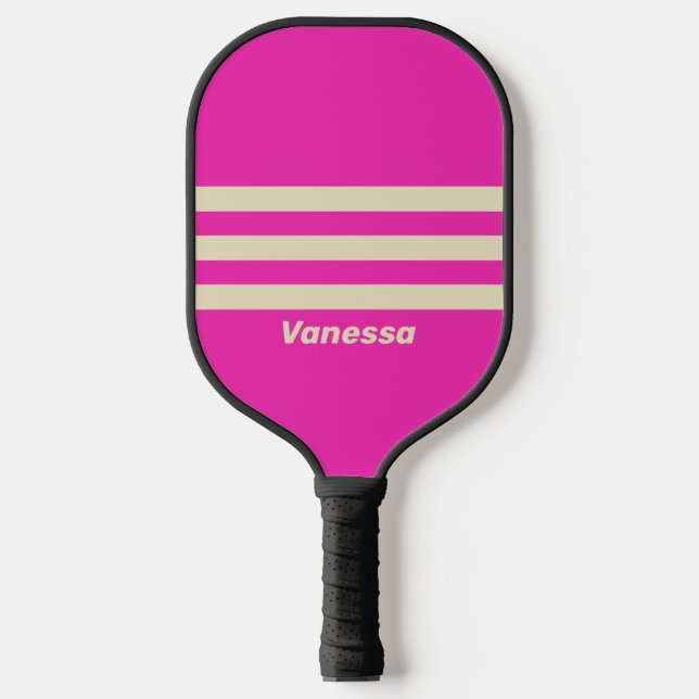 Retro Pink Three Across Striping with Name Pickleball Paddle (Front)