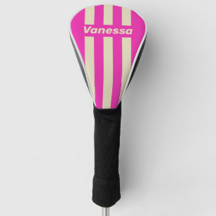 Retro Pink Three Pin Stripes with Name Golf Head Cover