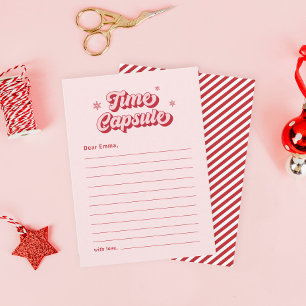 Retro Pink Time Capsule Christmas Baby Shower Game Card