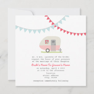 Retro Pink Trailer Wedding Invite