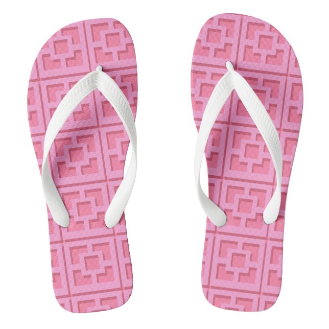 Retro Pink Trellis Adult Flip Flops, Wide Straps Flip Flops (Footbed)