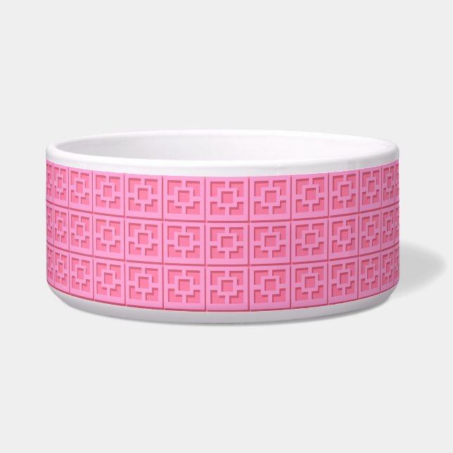 Retro Pink Trellis Ceramic Pet Bowl (Front)