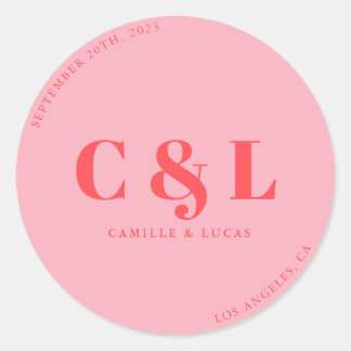 Retro Pink trendy wedding  Classic Round Sticker