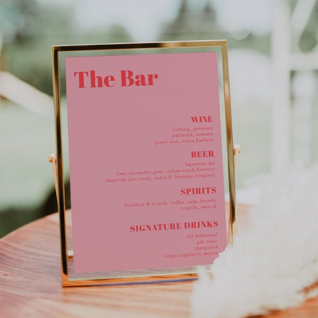 Retro Pink trendy Wedding Drinks Bar Menu  Poster (Creator Uploaded)