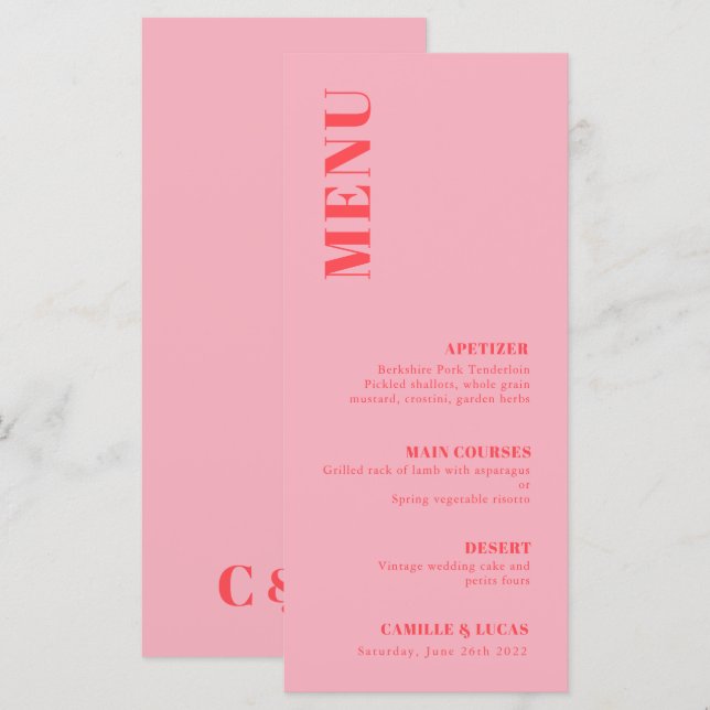 Retro Pink Trendy Wedding Menu (Front/Back)