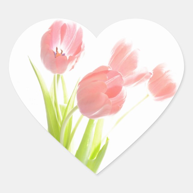 Retro pink tulip flower Scrapbook heart sticker (Front)