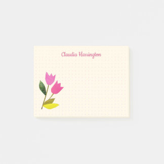 Retro Pink Tulips Pastel Peach Hand-Illustrated Post-it Notes