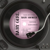 Retro Pink Vignette Vinyl Record Girl Baby Shower