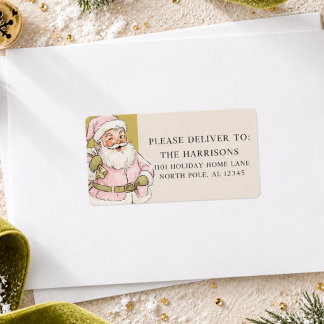 Retro Pink Vintage Santa Christmas Address Label