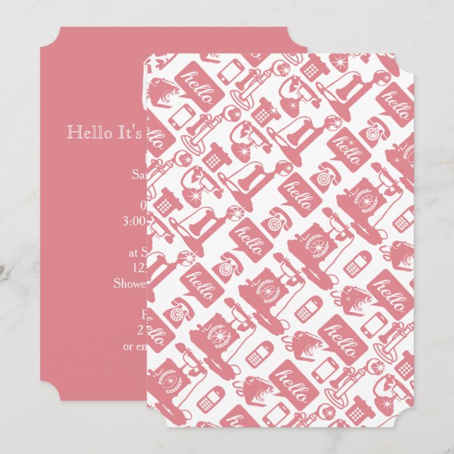 Retro Pink Vintage Telephone Bridal Shower Invitation (Front/Back)