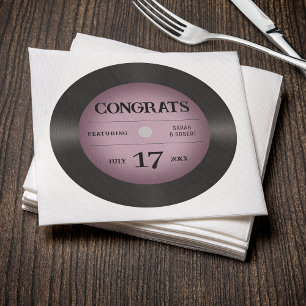 Retro Pink Vinyl Record Wedding Congratulations Napkin