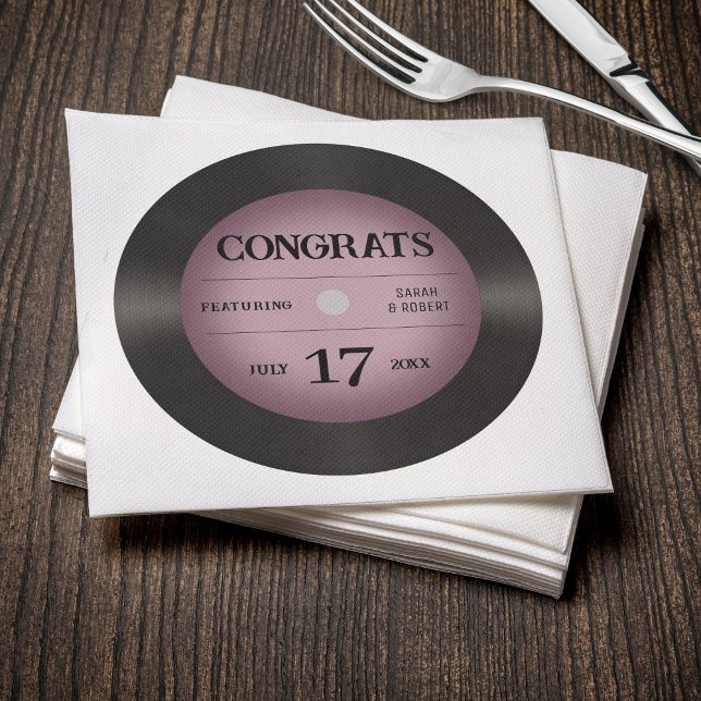 Retro Pink Vinyl Record Wedding Congratulations Napkin (Creator Uploaded)