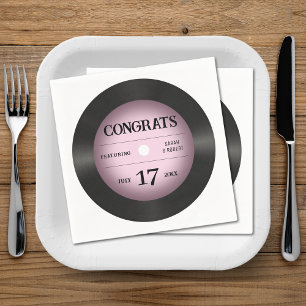 Retro Pink Vinyl Record Wedding Congratulations Napkin