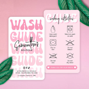 Retro Pink Washing Instructions Laundry Care Guide Business Card