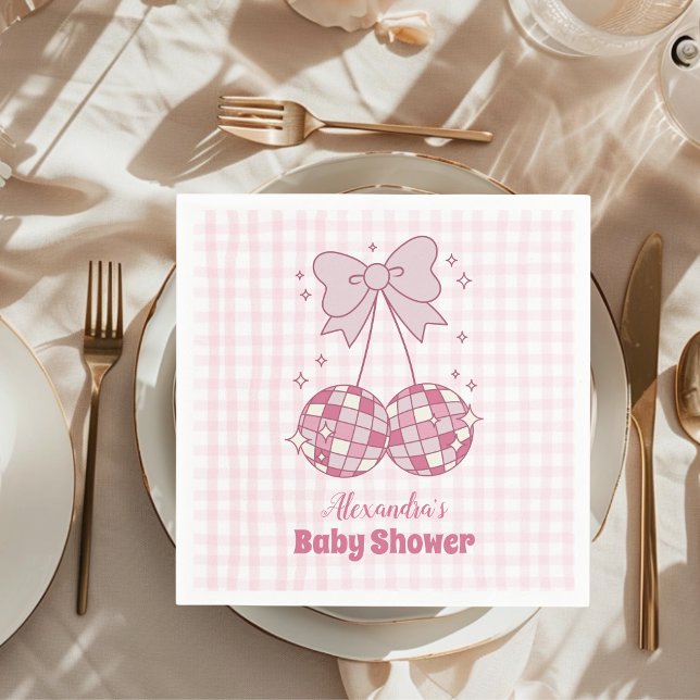 Retro Pink Watercolor Bow Girl Baby Shower  Napkin (Creator Uploaded)