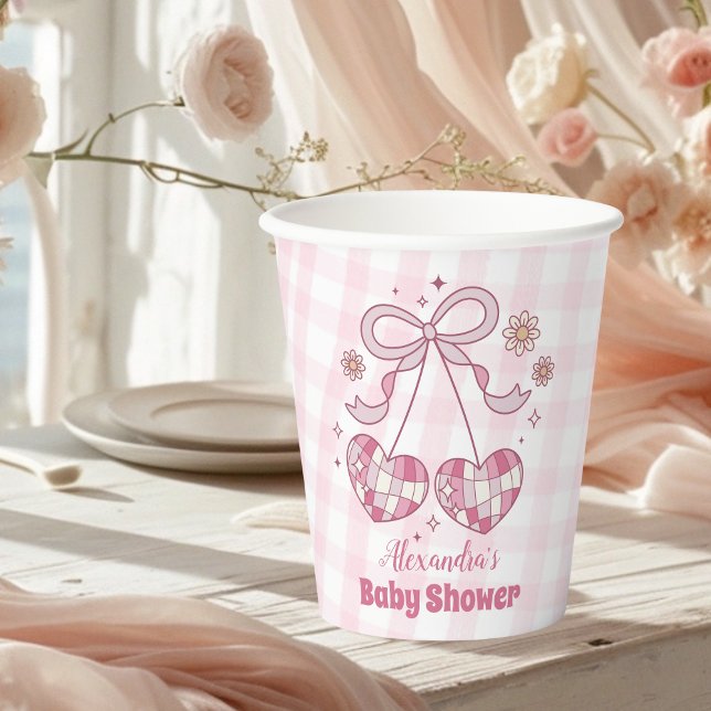 Retro Pink Watercolor Bow Girl Baby Shower  Paper Cups (Creator Uploaded)
