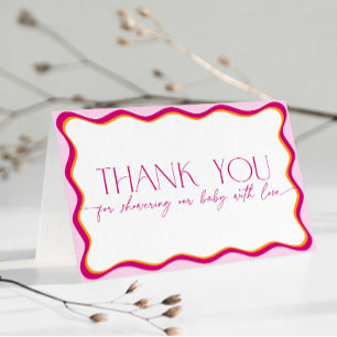 Retro Pink Wavy Bord Baby Shower Thank You Card