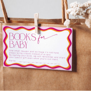 Retro Pink Wavy Bord Books for Baby Shower Enclosure Card