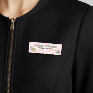 Retro Pink Wavy Chequered Name Tag