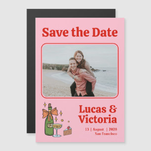 Retro Pink Whimsical Photo Wedding Save the Date Magnetic Invitation