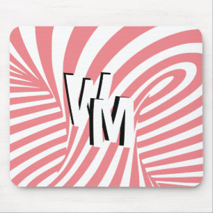 Retro Pink White Abstract Zebra Pattern Initials Mouse Mat