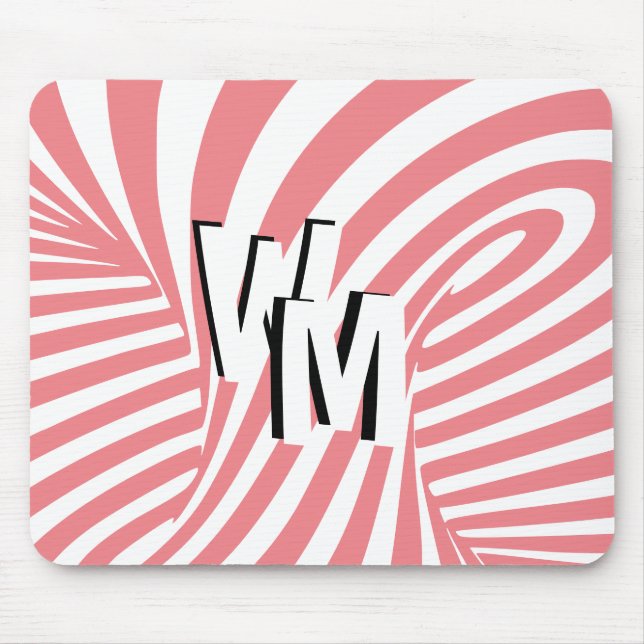 Retro Pink White Abstract Zebra Pattern Initials Mouse Mat (Front)