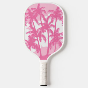 Retro Pink White Palm Trees Tropical  Pickleball Paddle
