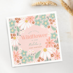 Retro Pink Wildflower Daisy Kids Birthday Napkin