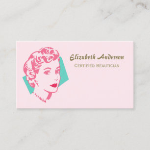 Retro Pink Woman Beautician Beauty Salon Business Card