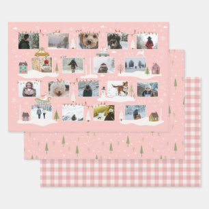 Retro Pink Woodland Scene Custom Photos Christmas Wrapping Paper Sheet