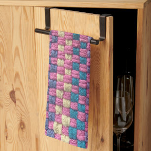 Retro Pink Yellow and Blue Potholder Design Tea Towel