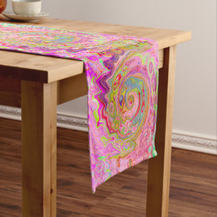 Retro Pink, Yellow and Magenta Abstract Groovy Art Long Table Runner