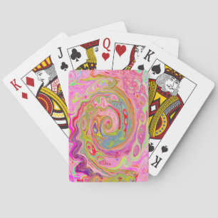 Retro Pink, Yellow and Magenta Abstract Groovy Art Playing Cards
