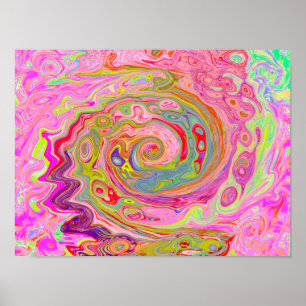 Retro Pink, Yellow and Magenta Abstract Groovy Art Poster