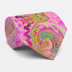 Retro Pink, Yellow and Magenta Abstract Groovy Art Tie