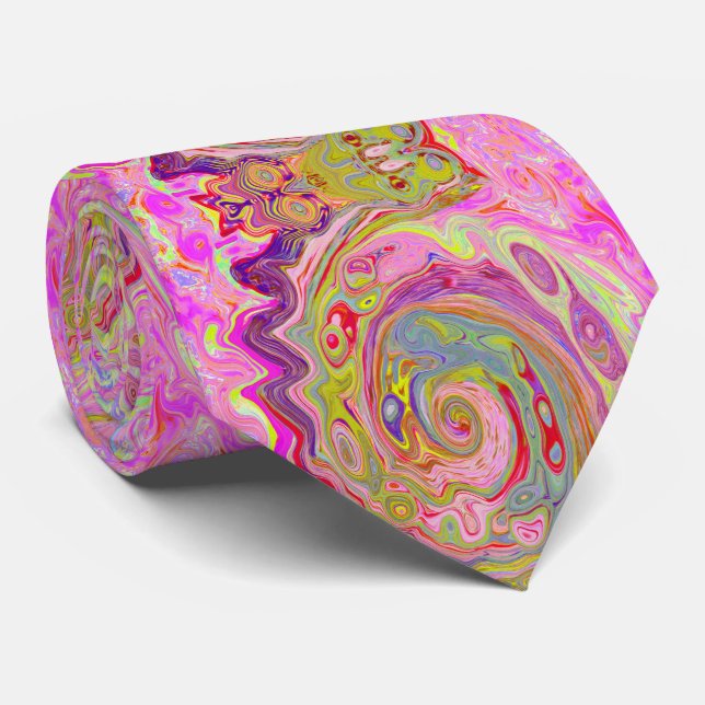 Retro Pink, Yellow and Magenta Abstract Groovy Art Tie (Rolled)