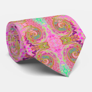 Retro Pink, Yellow and Magenta Abstract Groovy Art Tie