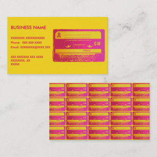 Retro Pink & Yellow Cassette Tape Business Card