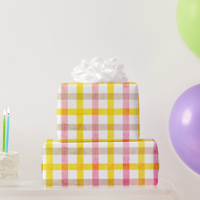 Retro Pink Yellow Check Pattern Easter Girly Wrapping Paper (Party Gifts)