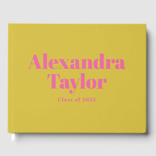 Retro Pink Yellow Cute Aesthetic Custom Graduation Guest Book
