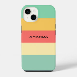 Retro Pink Yellow Green Blue Stripes Personalised iPhone 14 Case