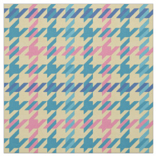 Retro pink yellow teal houndstooth plaid pattern fabric
