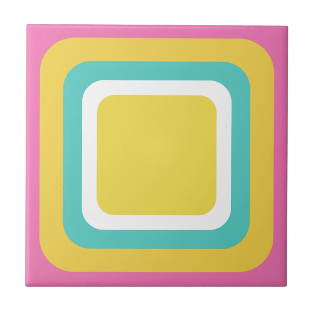 Retro Pink Yellow Teal White Tile (Front)